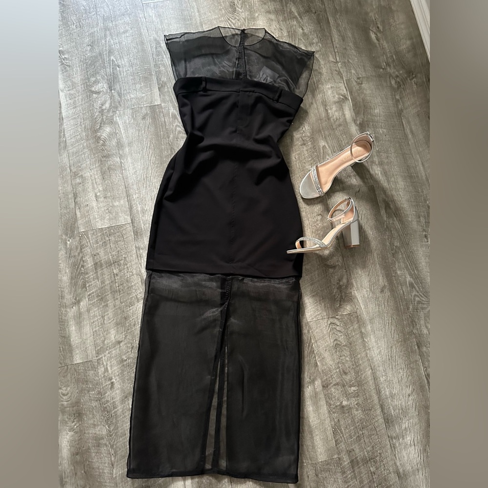 NWT ZARA Gorgeous Contrasting Organza Black Dress Size S